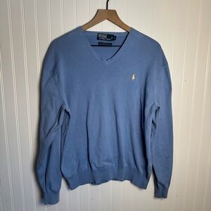 Polo by Ralph Lauren Men's Blue V-Neck Sweater 100% Pima Cotton Size Large